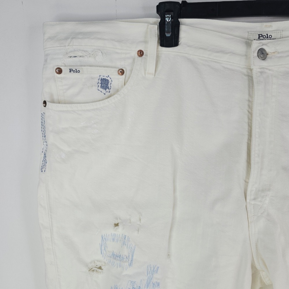 Polo Ralph Lauren Hampton Relaxed Straight White Denim Distressed Shorts Size 46 - Picture 4 of 16